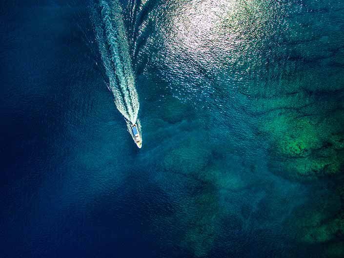 Dive boat from the air Okinawa Japan